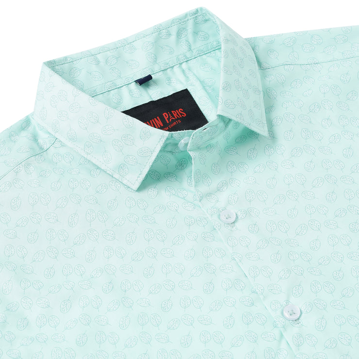 SEA GREEN BEETEL LEAF PRINTED COTTON FULL SHIRT (GP108)