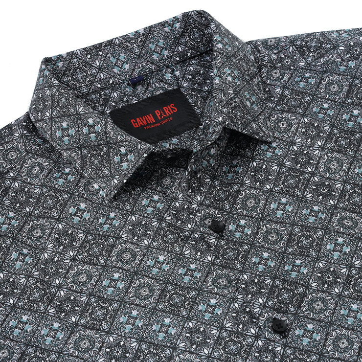Black and Blue Geometric Full-Sleeve Shirt (GP101)