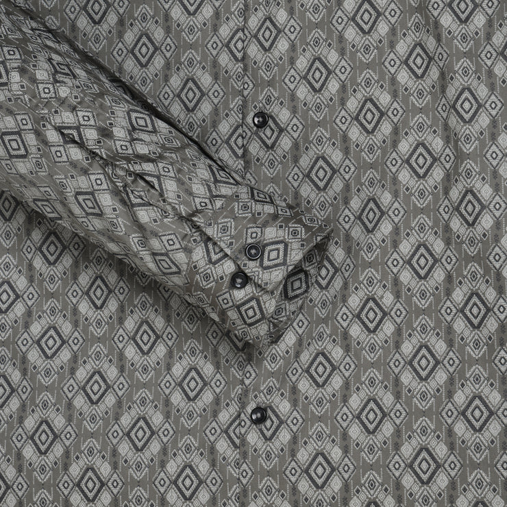 Olive Green Diamond Print Slim Fit Men's Full Sleeve Shirt (GP352)