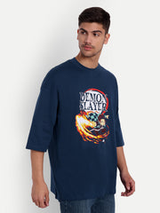 Demon Slayer Dark Blue Oversize Drop shoulder Tee by Gavin Paris