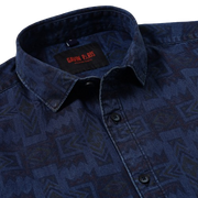 Half Sleeve Slim Fit Shirt - Navy Blue Geometric Pattern (GP089)
