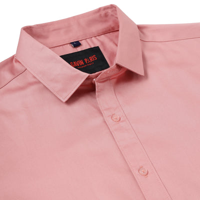 Coral Pink Solid Slim Fit Full-Sleeve Shirt (GP065)