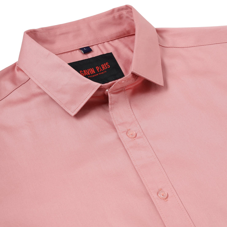 Coral Pink Solid Slim Fit Full-Sleeve Shirt (GP065)