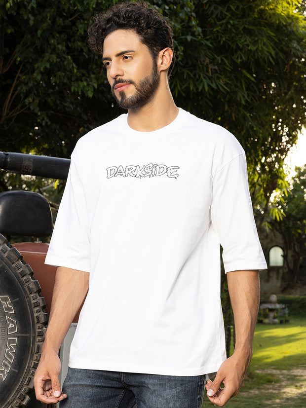 Darkside White Oversized Drop shoulder Tee by Gavin Paris