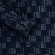 Navy Blue Geometric Check Slim Fit Full Sleeve Shirt (GP255)