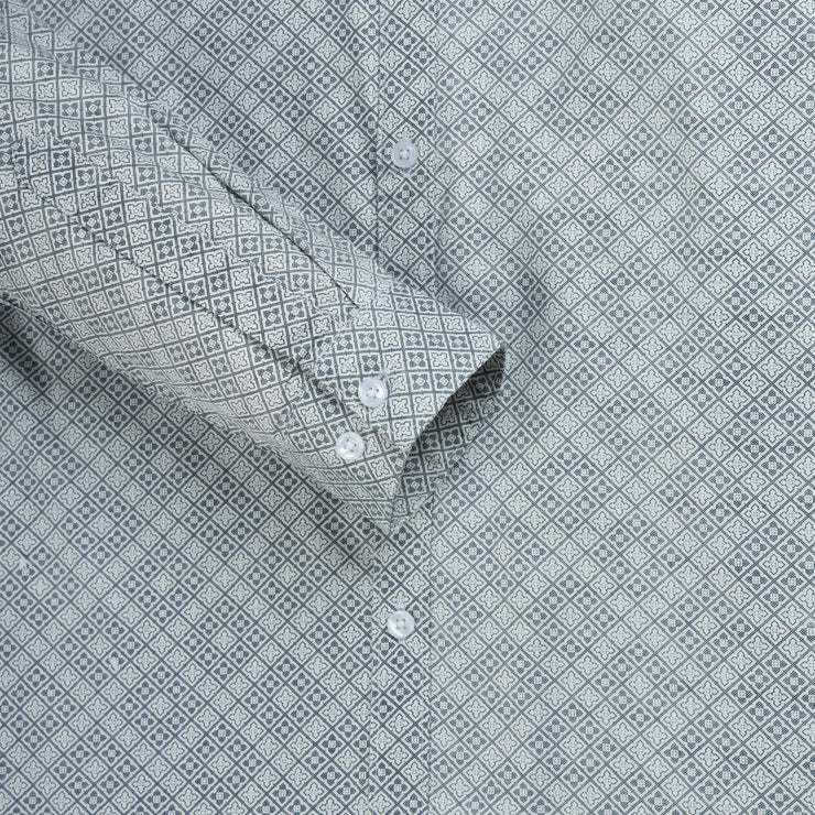 Micro Geometric Print  Slim Fit Full Sleeve Shirt - Grey and White (GP244)