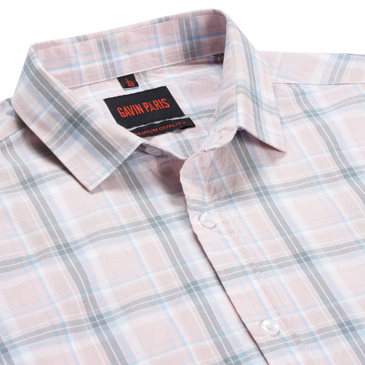 Pink and Grey Plaid Slim Fit Full Sleeve Shirt (GP167)