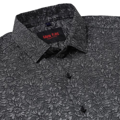 Black Flower Print Slim Fit Full Sleeve Shirt (GP020)
