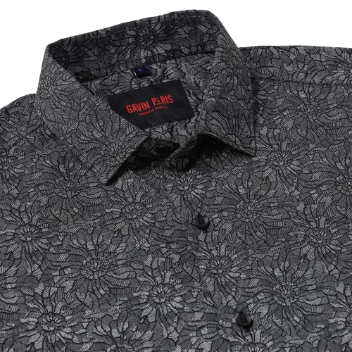 Black Flower Print Slim Fit Full Sleeve Shirt (GP020)