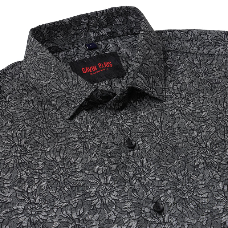 Black Flower Print Slim Fit Full Sleeve Shirt (GP020)