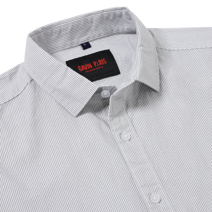 Striped Cotton Slim Fit Full-Sleeve Shirt - Grey and White (GP080)
