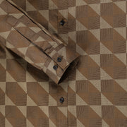 Full-Sleeve Brown Geometric Pattern Slim Fit Shirt (GP204)