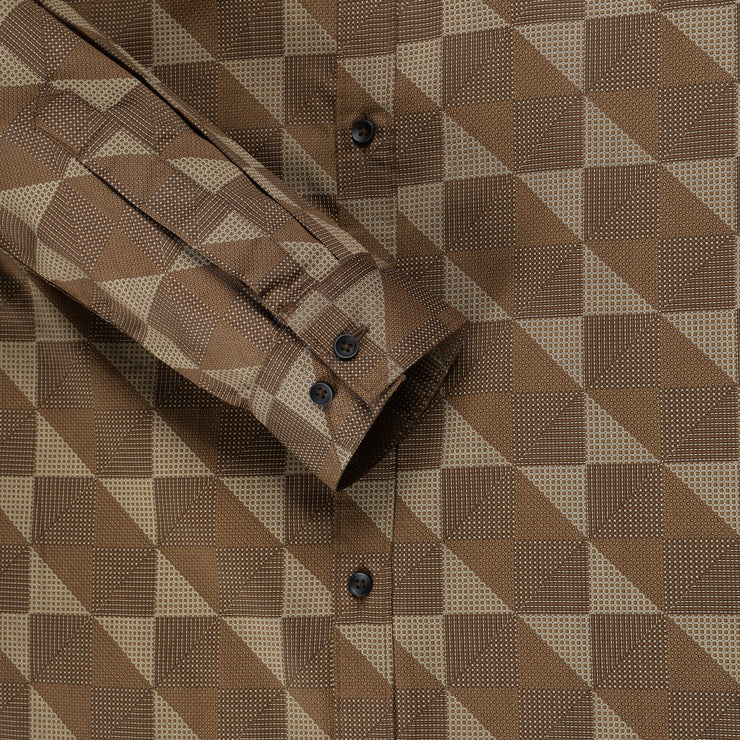 Full-Sleeve Brown Geometric Pattern Slim Fit Shirt (GP204)