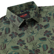 Olive Green Floral Slim Fit Full-Sleeve Shirt (GP039)