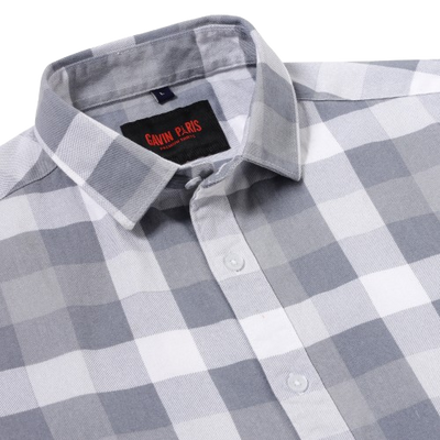Checkered Slim Fit Full Sleeve Shirt - Grey & White (GP107)