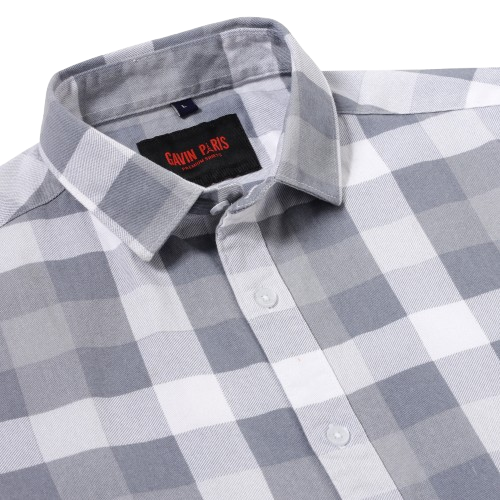 Checkered Slim Fit Full Sleeve Shirt - Grey & White (GP107)