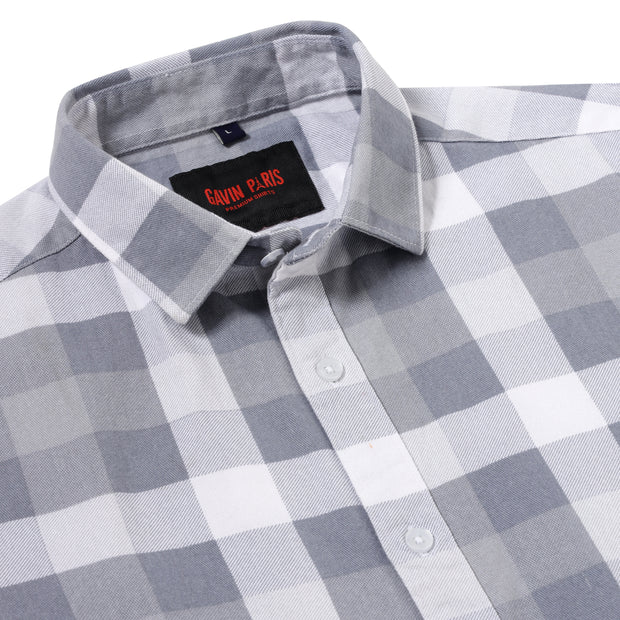 Checkered Slim Fit Full Sleeve Shirt - Grey & White (GP107)