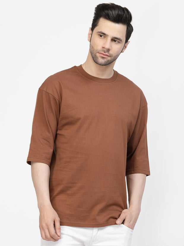 Brown Plain Oversized Drop Shoulder Unisex Tee By Gavin Paris