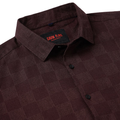Maroon Checkered Pattern Slim Fit Full Sleeve Shirt (GP006)