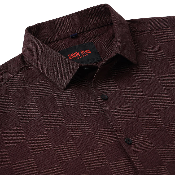 Maroon Checkered Pattern Slim Fit Full Sleeve Shirt (GP006)