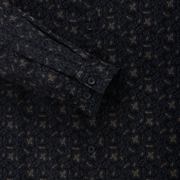 Black Paisley Motif Men's Slim Fit Full Sleeve Shirt (GP300)