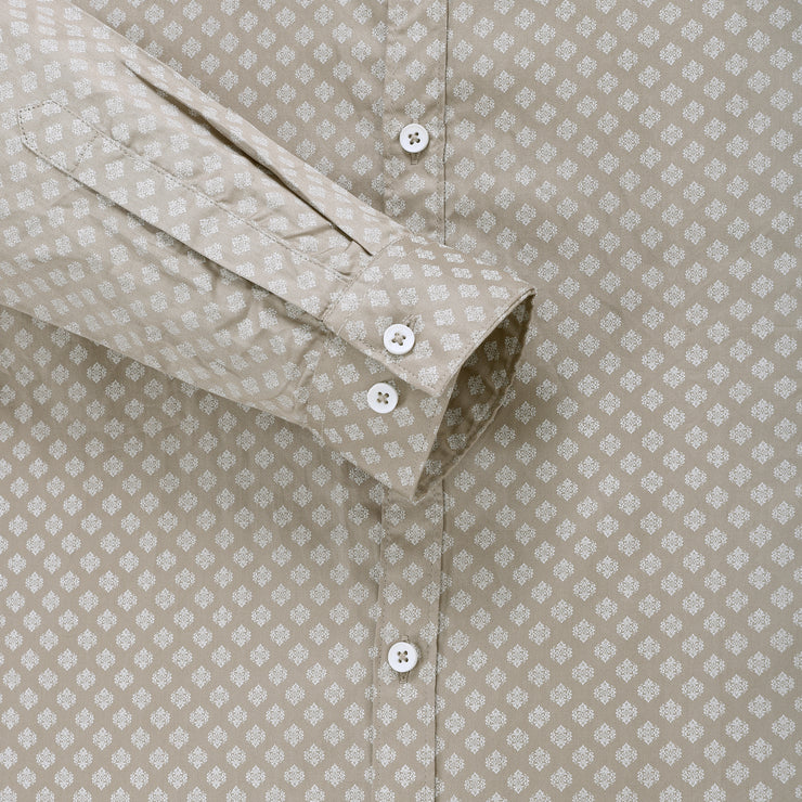 Beige and White Micro Print Men's Full Sleeve Shirt (GP306)