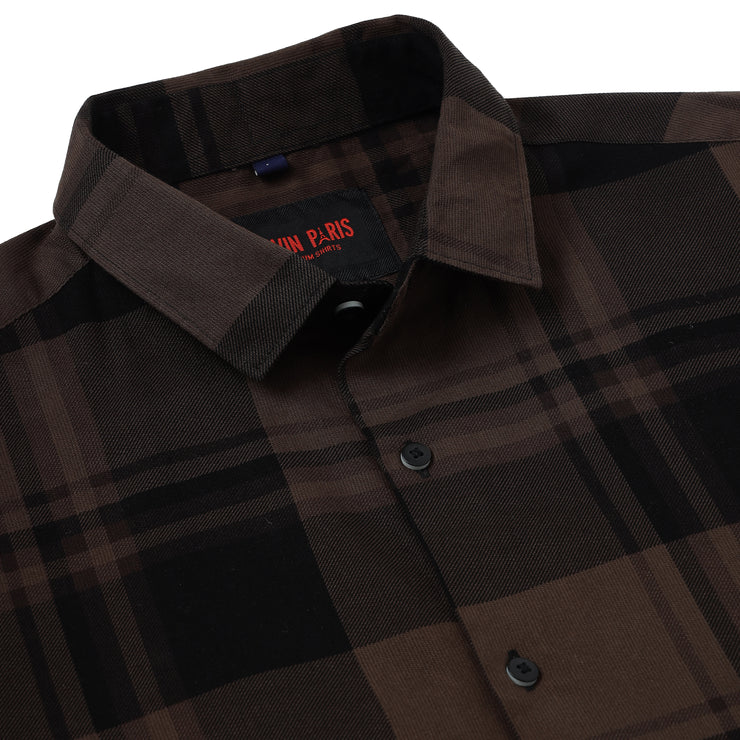 Brown and Black Checkered Pattern Slim Fit Full Sleeve Shirt (GP004)