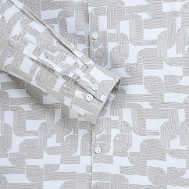 Beige Slim Fit Full Sleeve Shirt with Abstract Geometric Pattern (GP263)