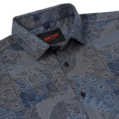 Blue with Paisley and Geometric Pattern Full Sleeve Shirt (GP055)