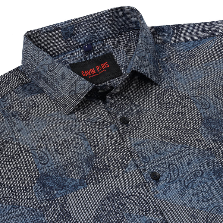 Blue with Paisley and Geometric Pattern Full Sleeve Shirt (GP055)