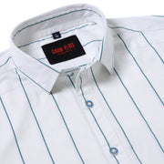 White Full Sleeve Shirt with Teal Stripes (GP036)