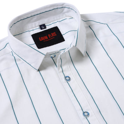 White Full Sleeve Shirt with Teal Stripes (GP036)
