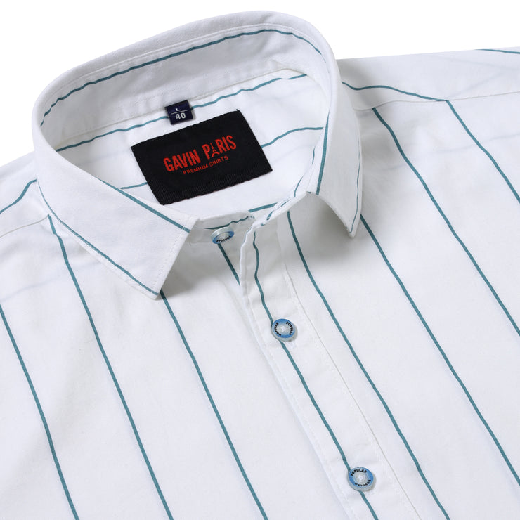 White Full Sleeve Shirt with Teal Stripes (GP036)