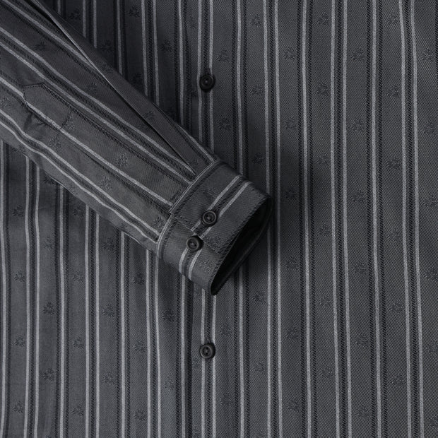 Striped Jacquard Slim Fit Full Sleeve Shirt - Charcoal Grey (GP220)