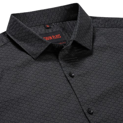 Black and Gray Scallop Pattern Slim Fit Full Sleeve Shirt (GP156)