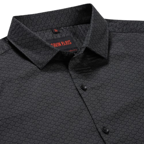 Black and Gray Scallop Pattern Slim Fit Full Sleeve Shirt (GP156)