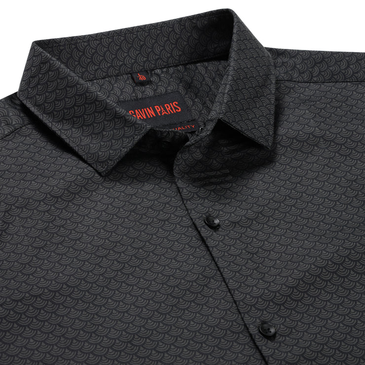 Black and Gray Scallop Pattern Slim Fit Full Sleeve Shirt (GP156)