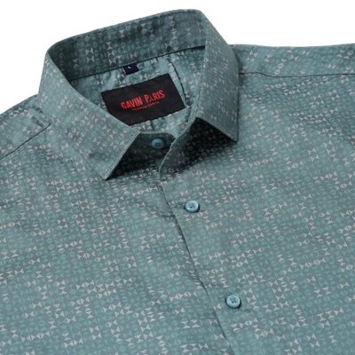 Full Sleeve Slim Fit Shirt - Teal with Geometric Pattern (GP007)