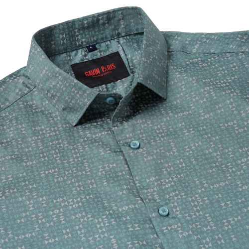 Full Sleeve Slim Fit Shirt - Teal with Geometric Pattern (GP007)