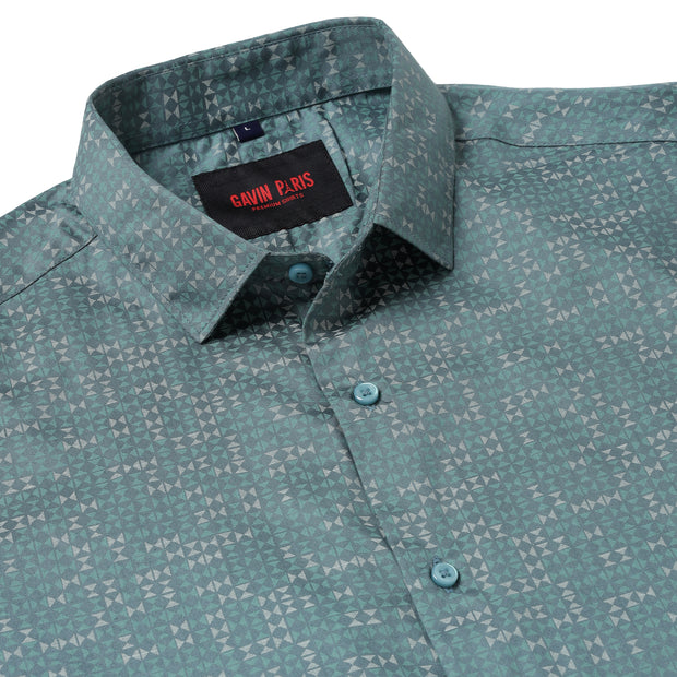 Full Sleeve Slim Fit Shirt - Teal with Geometric Pattern (GP007)