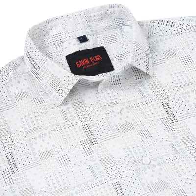 White with Abstract Line Pattern Full Sleeve Shirt (GP105)