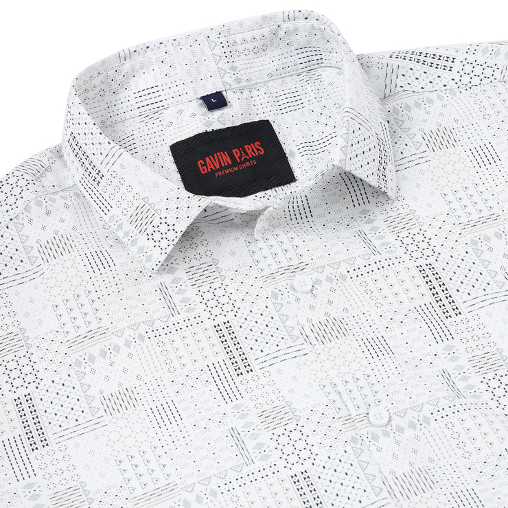 White with Abstract Line Pattern Full Sleeve Shirt (GP105)