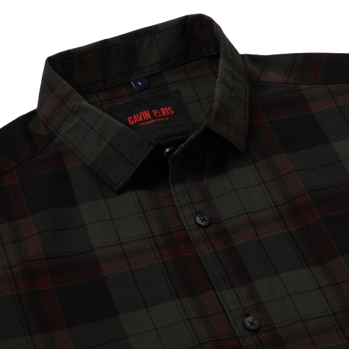 Checkered Slim Fit Full-Sleeve Shirt - Dark Green & Red (GP085)