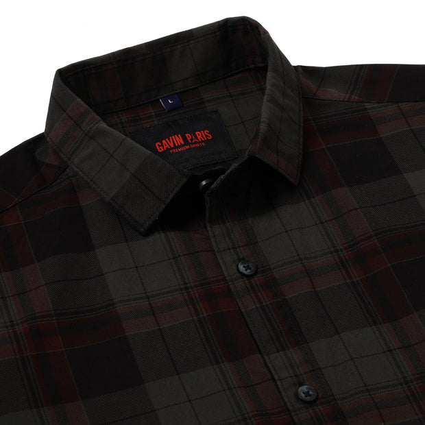 Checkered Slim Fit Full-Sleeve Shirt - Dark Green & Red (GP085)