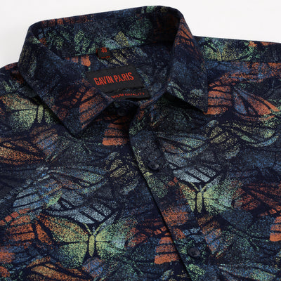 Abstract Multicolor Leaf Print Slim Fit Full Sleeve Shirt (GP140)
