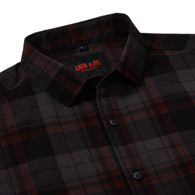 Checkered Slim Fit Full-Sleeve Shirt - Black & Red (GP084)