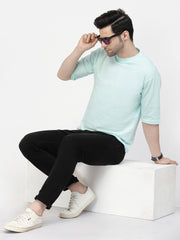 Aqua Blue Plain Oversized Drop Shoulder Unisex Tshirt By Gavin Paris