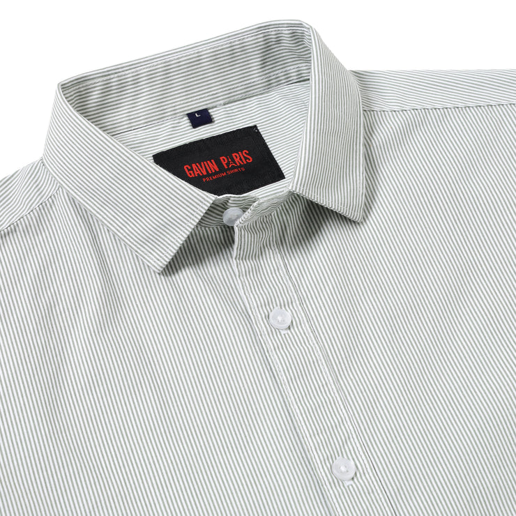 Pinstriped Slim Fit Full-Sleeve Shirt - Light Green (GP082)