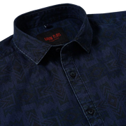 Half-Sleeve Slim Fit Shirt - Geometric Dark Navy (GP090)