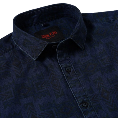 Half-Sleeve Slim Fit Shirt - Geometric Dark Navy (GP090)